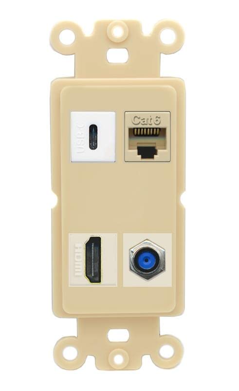 RiteAV USBC HDMI Cat6 Coax F81 Wall Plate - Rocker [Ivory/Ivory]