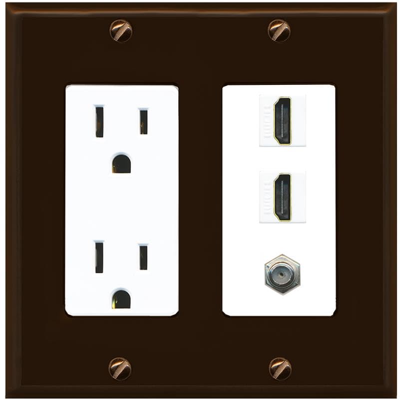 Coax 2 HDMI Wall Plate-Outlet Brown/White