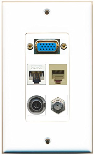 RiteAV (1 Gang Decorative Svga Coax Cat5e White 3.5mm Phone Wall Plate White