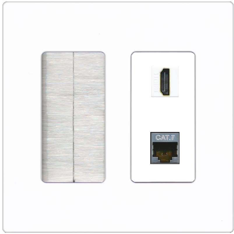 RiteAV HDMI and Cat7 Wall Plate - Brush [Screwless White]