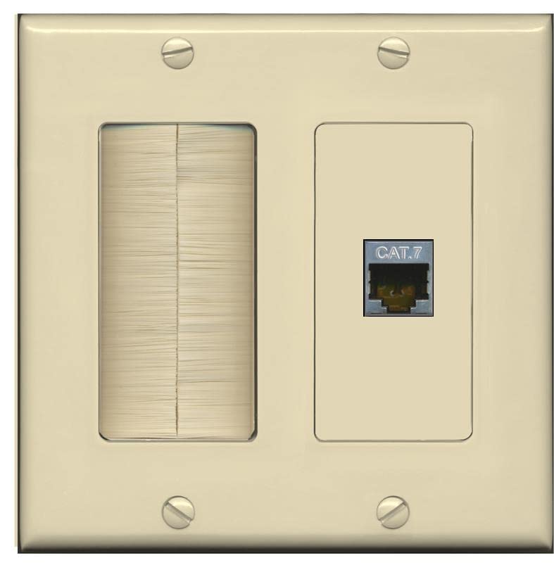 RiteAV 1 Port Cat7 Shielded Ethernet Wall Plate - Brush [Ivory/Ivory]