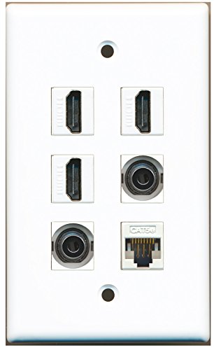 RiteAV - 3 HDMI 2 Port 3.5mm 1 Port Cat5e Ethernet White Wall Plate