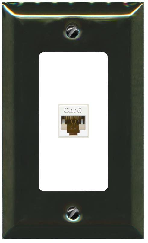 RiteAV 1 Port Cat6 Ethernet Wall Plate Female-Female - 1 Gang [Brass/White]