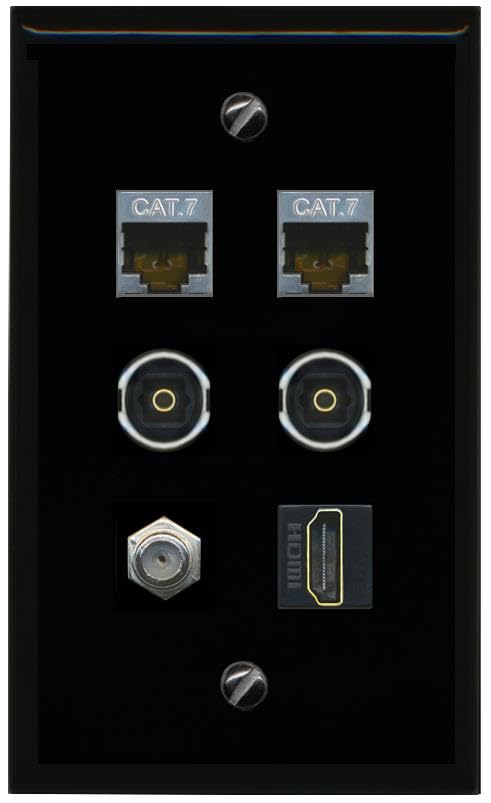 RiteAV 2 CAT7 Coax HDMI 2 TOSLINK Flat/Solid Wall Plate [Black]