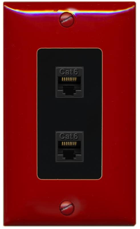 RiteAV 2 Port Cat6 Ethernet Wall Plate - 1 Gang [Red/Black]