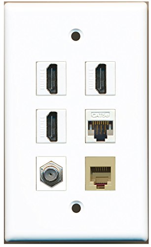 RiteAV - 3 HDMI 1 Port Coax Cable TV- F-Type 1 Port Phone RJ11 RJ12 Beige 1 Port Cat5e Ethernet White Wall Plate