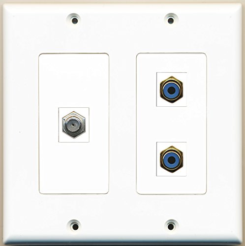 RiteAV - 2 Port RCA Blue 1 Port Coax Cable TV- F-Type - 2 Gang Wall Plate