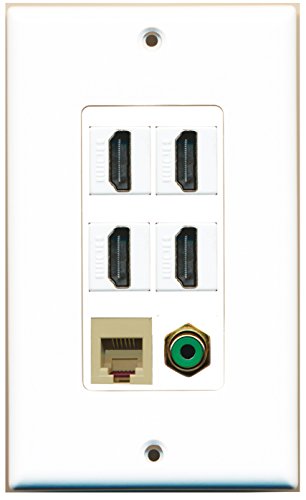 RiteAV 4 Port HDMI 1 RCA Green 1 Phone RJ11 RJ12 Beige Wall Plate OVERSIZED