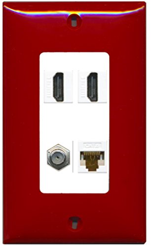 RiteAV - 2 Port HDMI 1 Port Coax Cable TV- F-Type 1 Port Cat6 Ethernet Decorative Wall Plate - Red/White