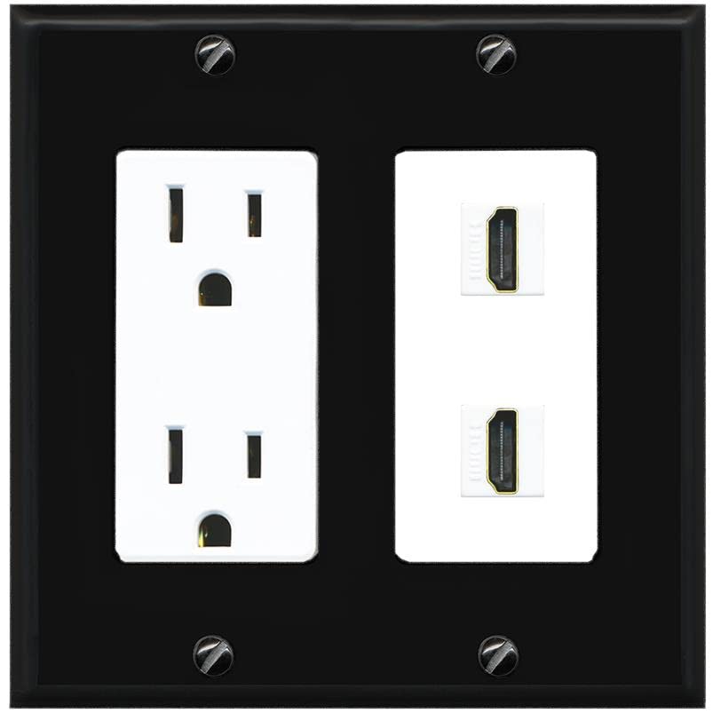 RiteAV HDMI Wall Plate 2 Port - Outlet [Black/White]