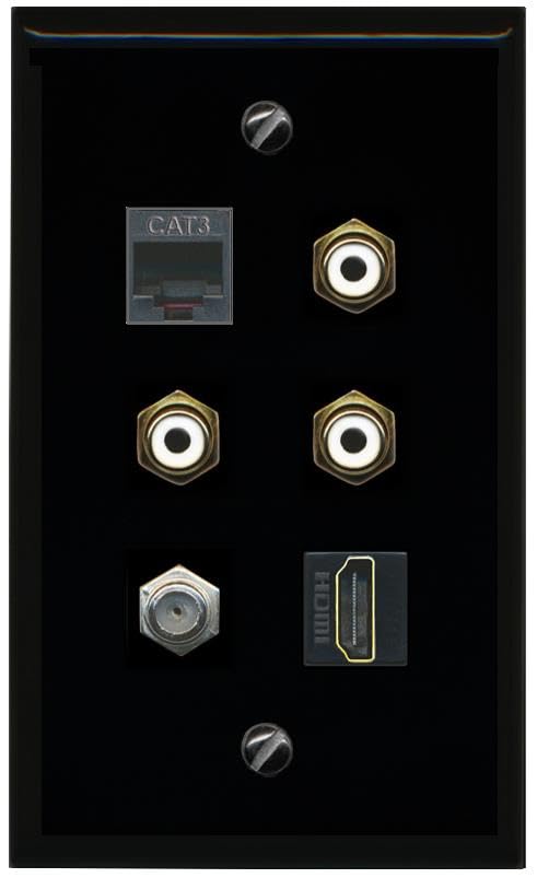 RiteAV Coax HDMI Phone 3 RCA White Flat/Solid Wall Plate [Black]