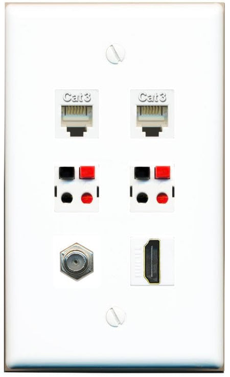 RiteAV COAX HDMI 2 PHONE 2 SPEAKER Flat/Solid Wall Plate [White]