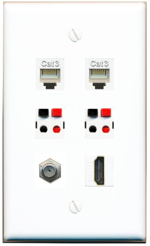 RiteAV COAX HDMI 2 PHONE 2 SPEAKER Flat/Solid Wall Plate [White]