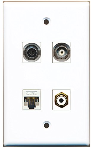 RiteAV - 1 Port RCA White 1 Port 3.5mm 1 Port BNC 1 Port Cat5e Ethernet White Wall Plate