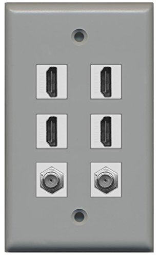 RiteAV - 4 Port HDMI 2 Port Coax Cable TV- F-Type Wall Plate - Gray