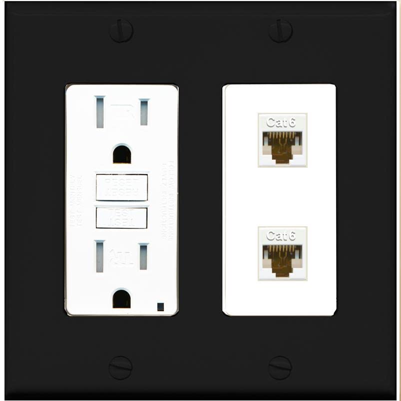 RiteAV 2 Port Cat6 Ethernet Wall Plate - GFCI [Black/White]