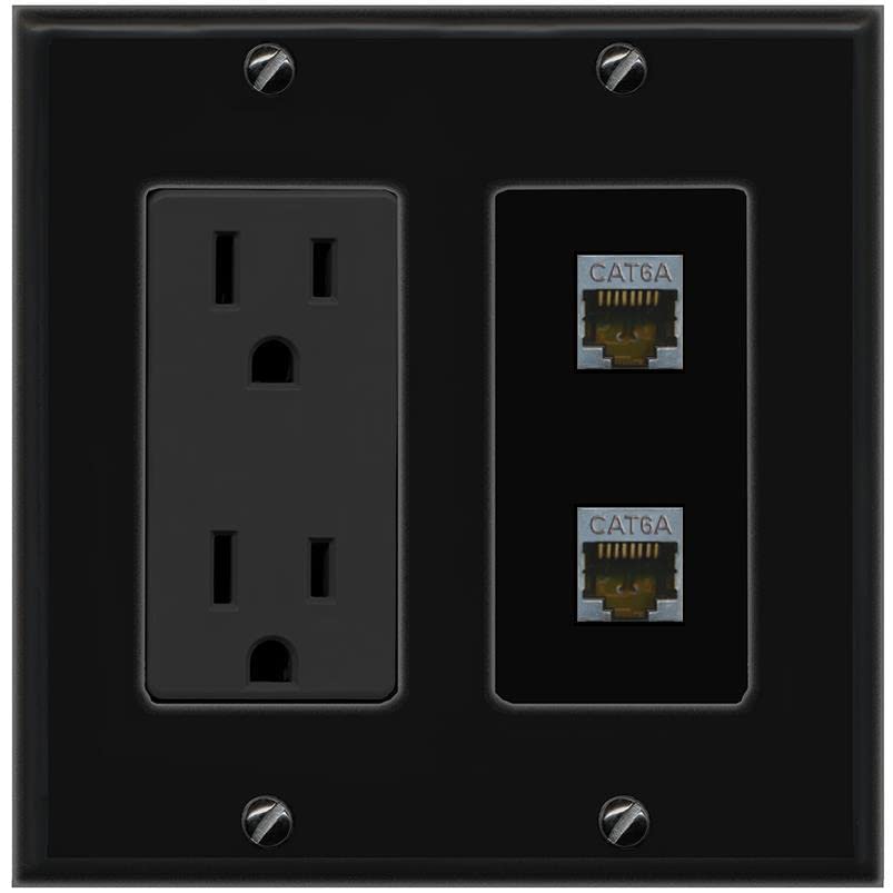 RiteAV 2 Port Cat6A Wall Plate - Outlet [Black/Black]
