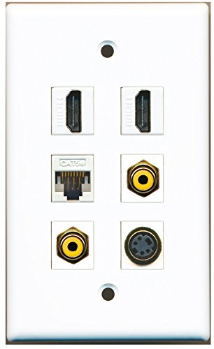 RiteAV - 2 HDMI 2 Port RCA Yellow 1 Port S-Video 1 Port Cat5e Ethernet White Wall Plate