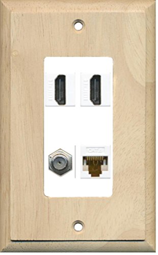 RiteAV - 2 Port HDMI 1 Port Coax Cable TV- F-Type 1 Port Cat6 Ethernet Decorative Wall Plate - Wood/White