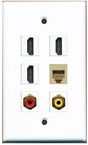 RiteAV - 3 HDMI 1 Port RCA Red 1 Port RCA Yellow 1 Port Phone RJ11 RJ12 Beige Wall Plate