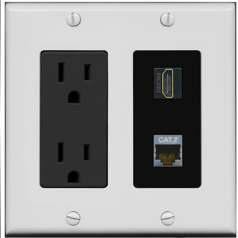 RiteAV HDMI and Cat7 Wall Plate - Outlet [Gray/Black]