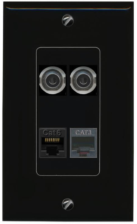 RiteAV 2 3.5mm CAT6 PHONE Wall Plate Decorative [Black]