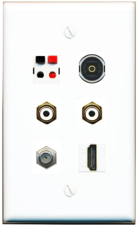 RiteAV COAX HDMI 2 RCA-WHITE SPEAKER TOSLINK Flat/Solid Wall Plate [White]