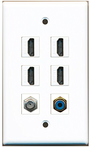 RiteAV - 4 HDMI 1 Port RCA Blue 1 Port Coax Cable TV- F-Type Wall Plate