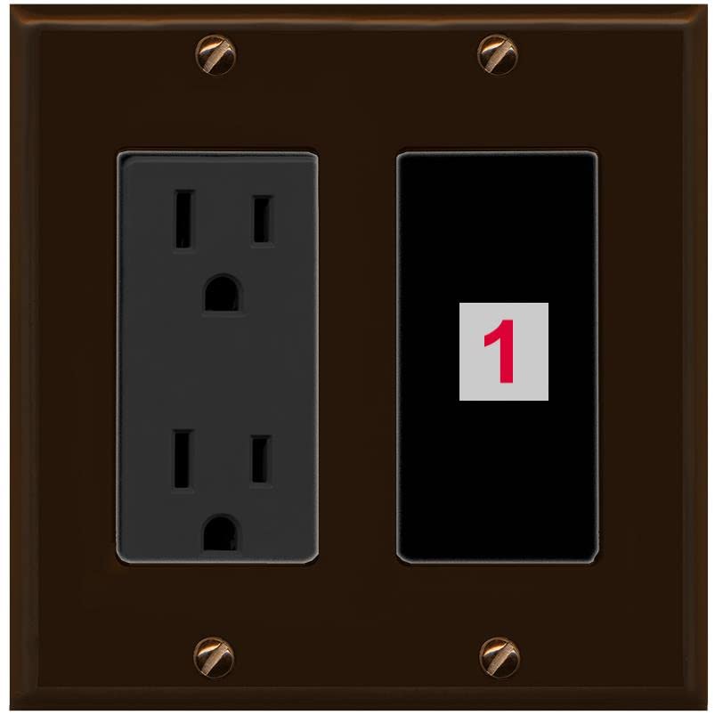 RiteAV Custom Wall Plate 1 Port - Outlet [Brown/Black]