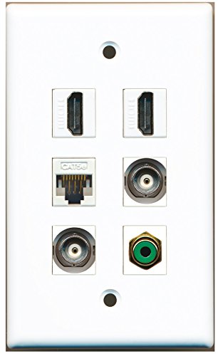 RiteAV - 2 HDMI 1 Port RCA Green 2 Port BNC 1 Port Cat5e Ethernet White Wall Plate