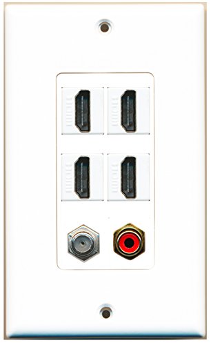 RiteAV 4 Port HDMI 1 RCA Red 1 Coax Cable TV- F-Type Wall Plate OVERSIZED