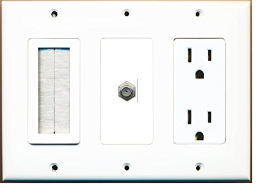 RiteAV - (3 Gang) 15A Power Outlet Mesh-Brush Coax Wall Plate White