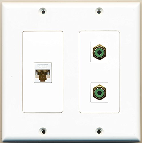 RiteAV - 2 Port RCA Green 1 Port Cat6 Ethernet White - 2 Gang Wall Plate