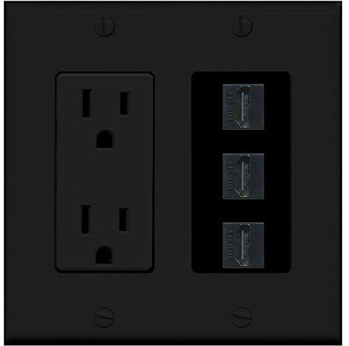 RiteAV - (2 Gang Decorative 15A Power Outlet 3 HDMI Black Wall Plate Black