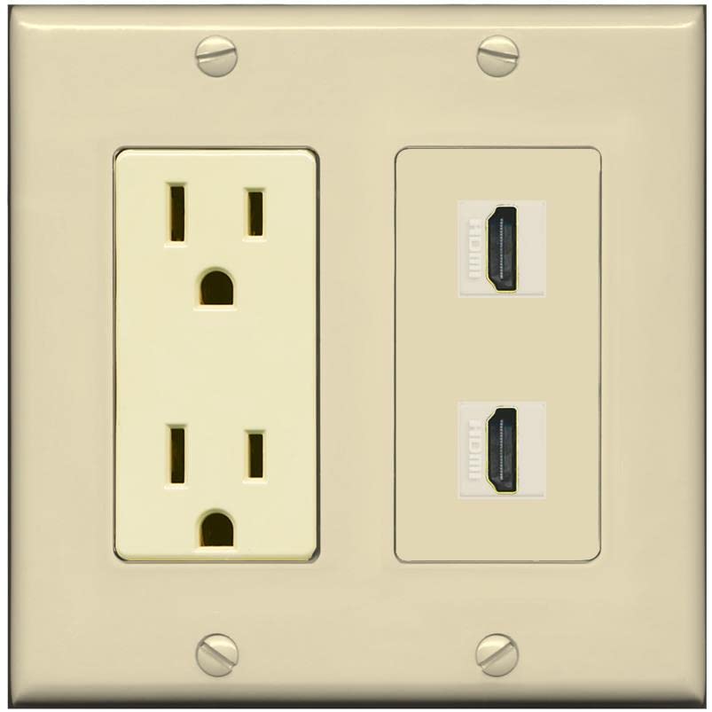 RiteAV HDMI Wall Plate 2 Port - Outlet [Ivory/Ivory]