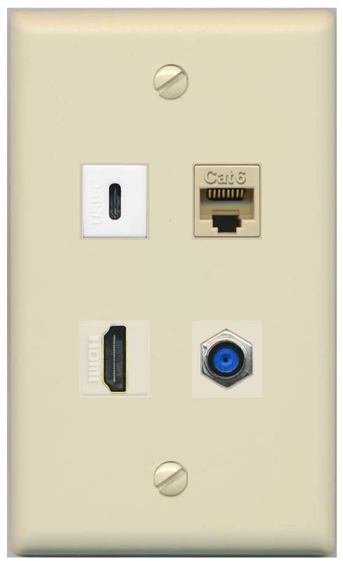 RiteAV USBC HDMI Cat6 Coax F81 Wall Plate - Flat [Ivory/Ivory]