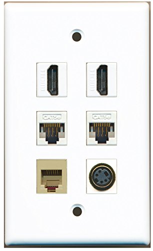 RiteAV - 2 HDMI 1 Port Phone RJ11 RJ12 Beige 1 Port S-Video 2 Port Cat5e Ethernet White Wall Plate