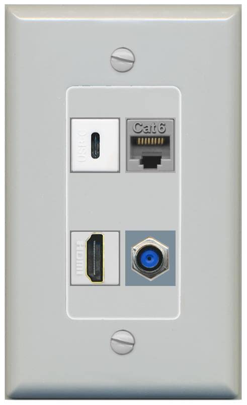 RiteAV USBC HDMI Cat6 Coax F81 Wall Plate - 1 Gang [Gray/Gray]