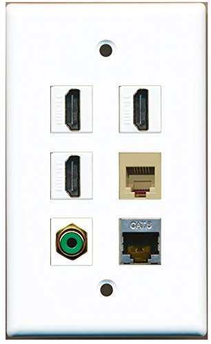 RiteAV - 3 HDMI 1 Port RCA Green 1 Port Phone RJ11 RJ12 Beige 1 Port Shielded Cat6 Ethernet Wall Plate