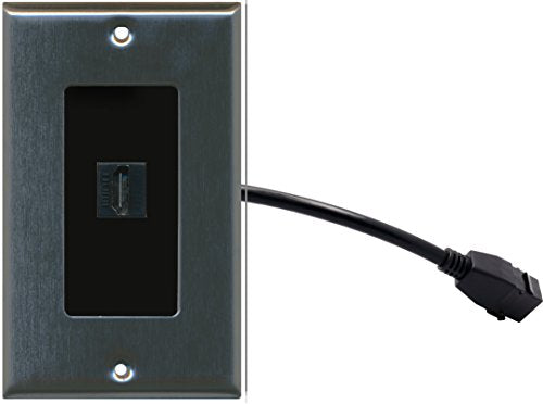 RiteAV (1 Gang Decorative HDMI Wall Plate w/Pigtail Extension Cable Stainless (Black Insert)