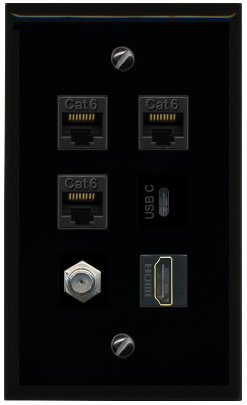 RiteAV 3 CAT6 Coax HDMI USBC Flat/Solid Wall Plate [Black]