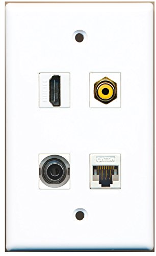 RiteAV - 1 Port HDMI 1 Port RCA Yellow 1 Port 3.5mm 1 Port Cat5e Ethernet White Wall Plate