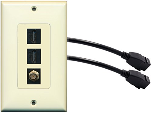 RiteAV (1 Gang Decorative 2 HDMI Black Coax Wall Plate w/Pigtail Extension Cable Light Almond