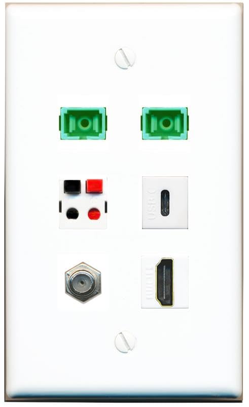 RiteAV Coax HDMI 2 SC-APC-SX Speaker USBC Flat/Solid Wall Plate [White]