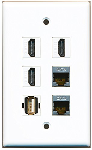 RiteAV - 3 HDMI 1 Port USB A-A 2 Port Shielded Cat6 Ethernet Wall Plate