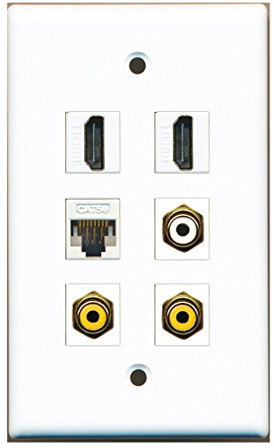 RiteAV - 2 HDMI 1 Port RCA White 2 Port RCA Yellow 1 Port Cat5e Ethernet White Wall Plate