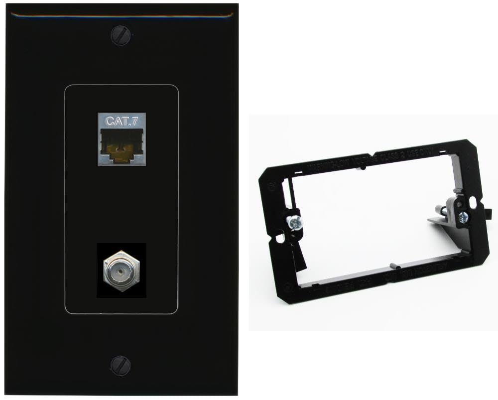 RiteAV Coax and Cat7 Wall Plate - 1 Gang w-Bracket [Black/Black]