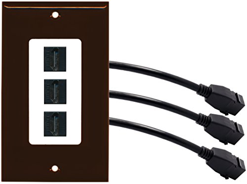 RiteAV (1 Gang Decorative 3 HDMI Black Wall Plate w/Pigtail Extension Cable Brown on White