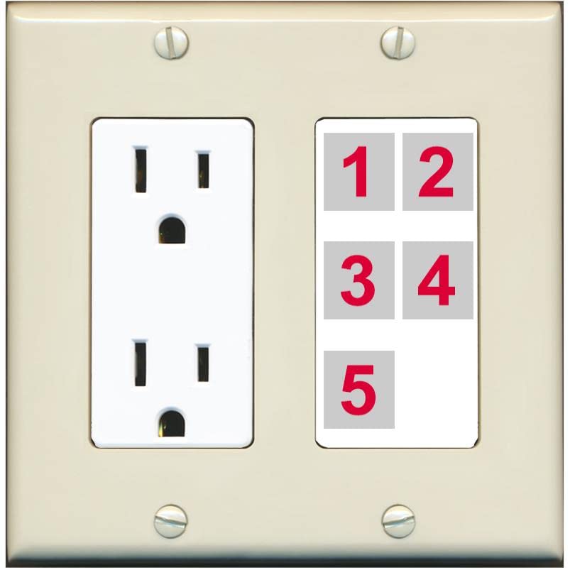 RiteAV Custom Wall Plate 5 Port - Outlet [Light-Almond/White]