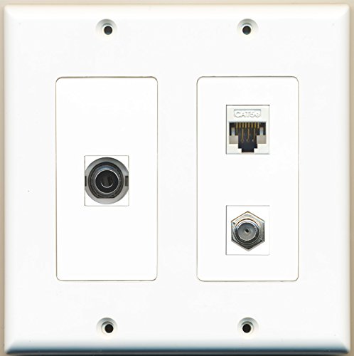 RiteAV - 1 Port Coax Cable TV- F-Type 1 Port 3.5mm 1 Port Cat5e Ethernet White - 2 Gang Wall Plate